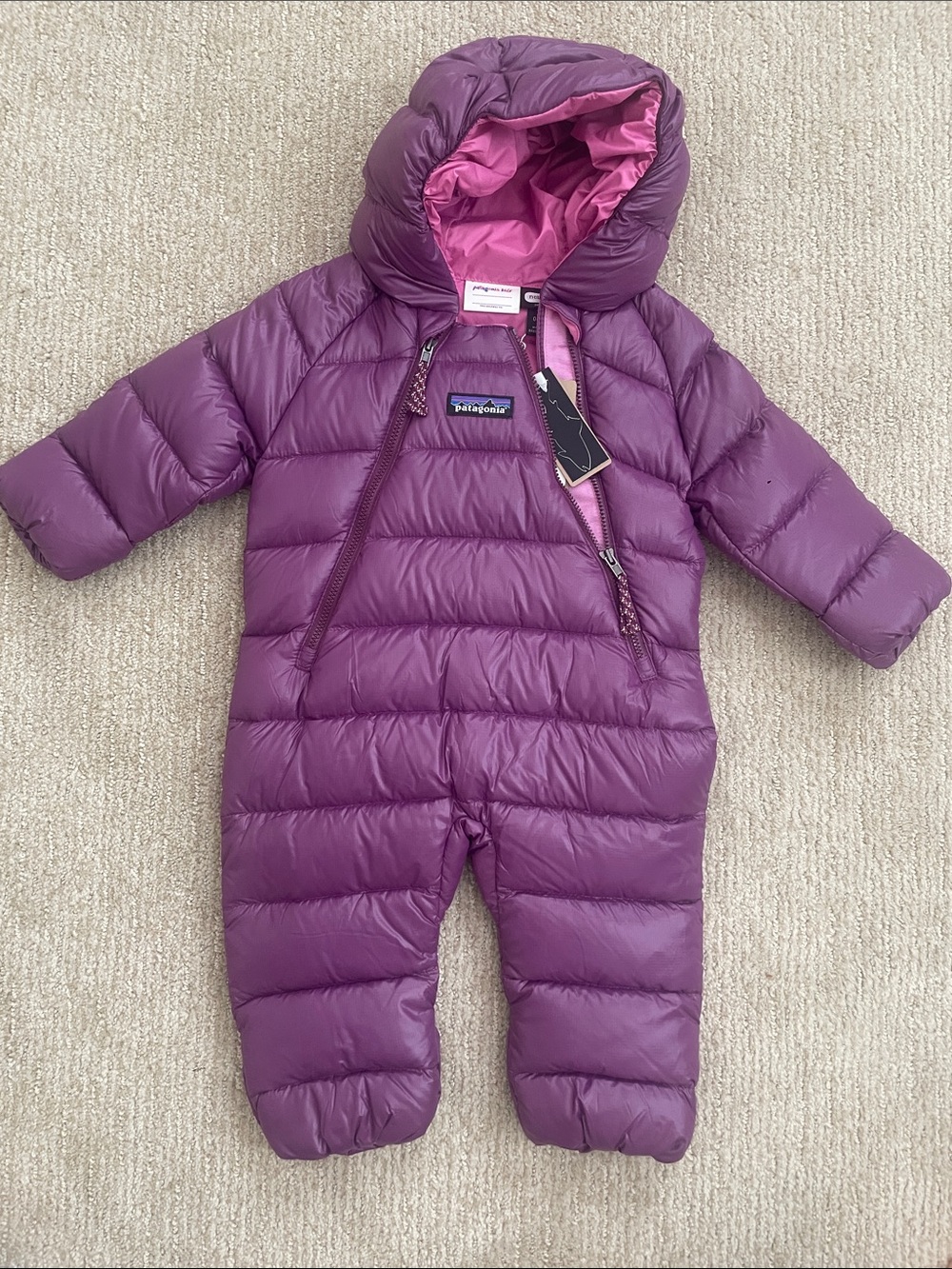 Patagonia Purple Infant Down Bunting with Pink Lining